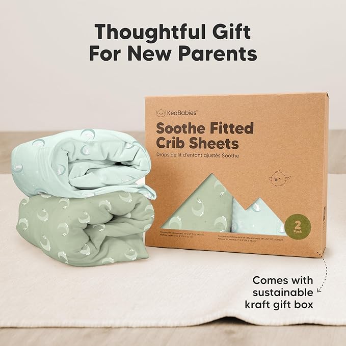 KeaBabies 2-Pack Organic Crib Sheets for Boys, Girls - 52x28 Fitted Crib Mattress Sheet Neutral, Breathable Jersey Cotton Cover for Baby Bed, Toddler Mattress, Soft & Cute Prints (Lunaris)-BubblyBeeBaby