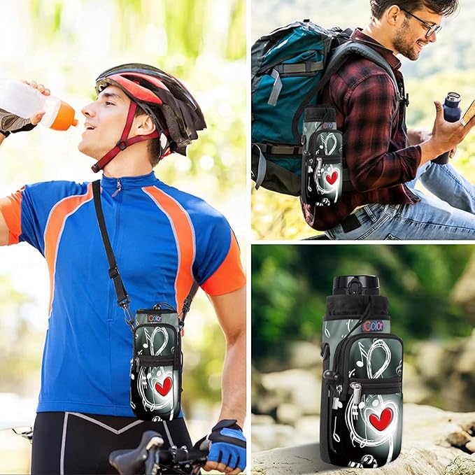 icolor Water Bottle Carrier Bag with Strap 25/32/40 oz Crossbody Bottle Holder with Phone Pocket Sling Sleeve Insulated Neoprene Water Bottle Pouch for Walking Travelling-BubblyBeeBaby