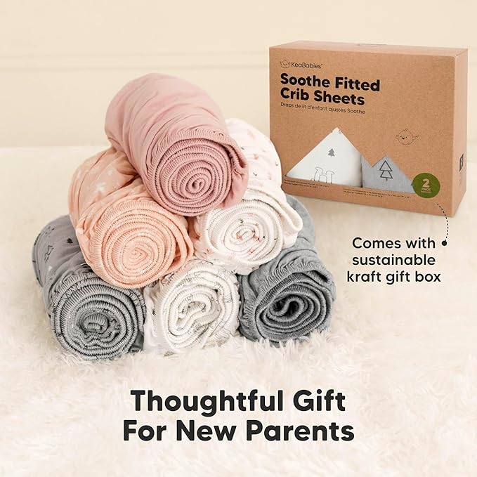 KeaBabies 2-Pack Organic Crib Sheets for Boys, Girls - 52x28 Fitted Crib Mattress Sheet Neutral, Breathable Jersey Cotton Cover for Baby Bed, Toddler Mattress, Soft & Cute Prints (Dreamland)-BubblyBeeBaby