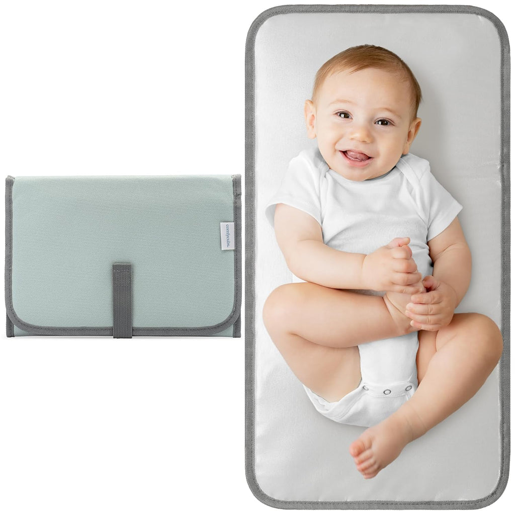 Comfy Cubs Baby Changing Pad Compact Size - Waterproof Diaper Changing Mat with Cushioned Pillow - Soft & Lightweight, Foldable Design for Travel - Stylish Design for Boys and Girls - Earth Green