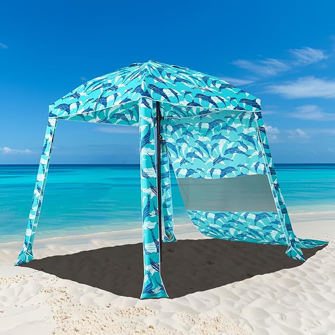 HOMEDEMO Beach Canopy UPF 50+, 6'×6', Easy Set up and Take Down Tent with Sand Pockets, Side Wall Shade Wind Waterproof for Kids, Family & Friends-BubblyBeeBaby