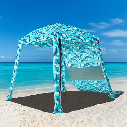 HOMEDEMO Beach Canopy UPF 50+, 6'×6', Easy Set up and Take Down Tent with Sand Pockets, Side Wall Shade Wind Waterproof for Kids, Family & Friends-BubblyBeeBaby