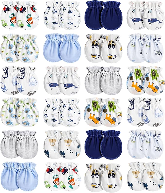 Geyoga 24 Pairs Newborn Baby Boy Girl Mittens 0-6 Months Newborn No Scratch Mittens Soft Elastic Infant Baby Gloves-BubblyBeeBaby
