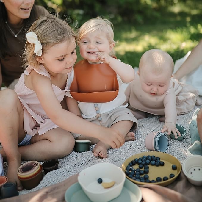 mushie Silicone Baby Bib | Adjustable Fit Waterproof Bibs (Vanilla Confetti)-BubblyBeeBaby