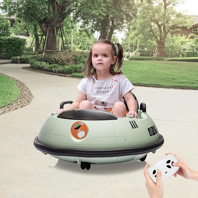 12V Electric Ride on Bumper Car for Toddlers, Kids Bumper Car with Remote Control, 360 Degree Spin, LED Lights, Dual Joysticks, Safety Belt for 18+ Months Kids, Green-BubblyBeeBaby