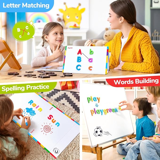 JoyCat Classroom Magnetic Letters Kit 248 Pcs with Double-Side 3D Foldable Magnetic Board - Foam Alphabet Letters&Numbers for Kids Spelling and Learning, Letter Board Tabletop Easel-BubblyBeeBaby