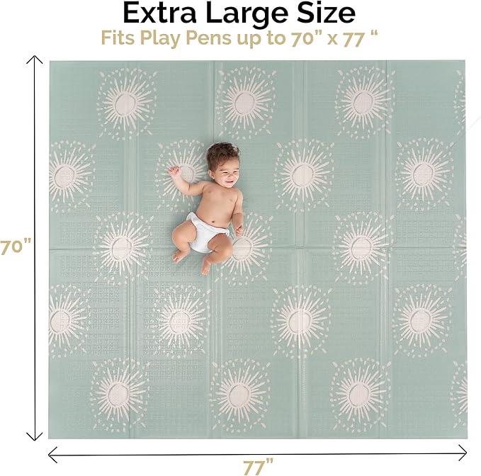 JumpOff Jo - Extra Large Waterproof Foam Padded Play Mat for Infants, Babies, Toddlers, Play Pens & Tummy Time, Foldable Activity Mat, 77 x 70 x 0.6 inches-BubblyBeeBaby