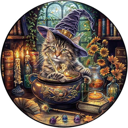 KAAYEE Wooden Puzzles for Adults, 3D Visual Effect Magic Feline Cat Wooden Jigsaw Puzzle Unique Shape Wood Puzzle Adult, 3D Effect Flat Puzzle Birthday Family Game (XL)-BubblyBeeBaby