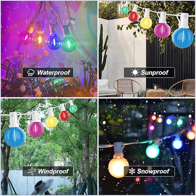 25Ft LED Outdoor String Lights, G40 Outdoor Christmas Decorations Lights Waterproof with 27 LED Globe Multicolor Bulb, Hanging Vintage Christmas Lights for Patio Roofline Backyard Garden Party Decor-BubblyBeeBaby