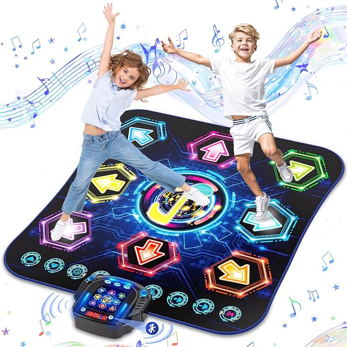 2025 Upgraded Dance Mat Toys for 3-12 Year Old Kids, Electronic Dance Pad with Light-up 8-Button Wireless Bluetooth, Music Dance with 27 Game Levels, Christmas Birthday Toy Gifts for Girls Boys-BubblyBeeBaby