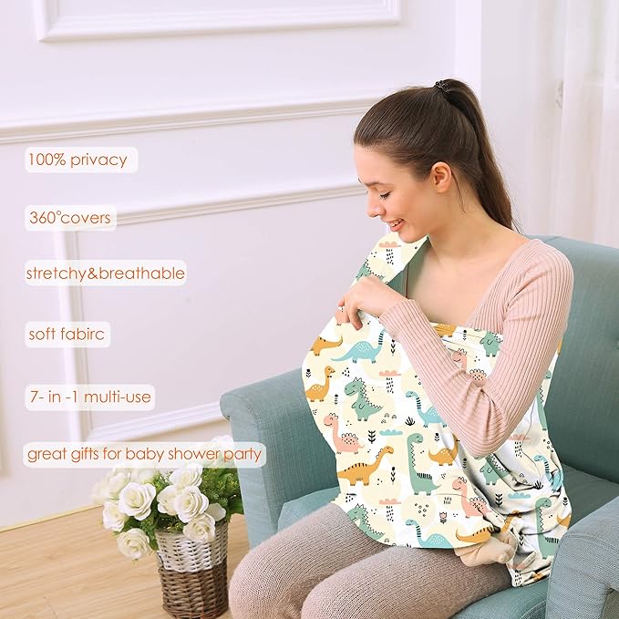 Multi-use Carseat Covers Breastfeeding Cover - Car Seat Covers for Babies, Stretchy Carseat Canopy Cover, Boys and Girls Shower Gifts (Colours Dinosaur)-BubblyBeeBaby