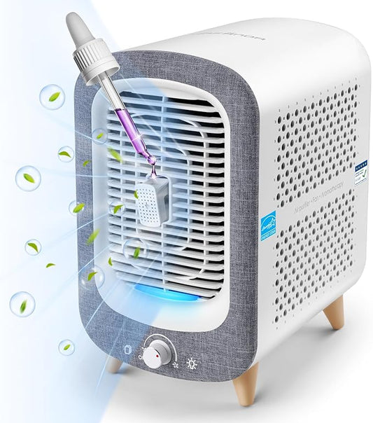 Jafanda Air Purifier for Home Bedroom 780sq ft, HEPA & Activated Carbon, Air Cleaner with Fragrance Sponge & Nightlight for Smoke, Allergies, Dust, Odor, VOC, Pet Dander, Pollen, Office, Desktop,Grey-BubblyBeeBaby