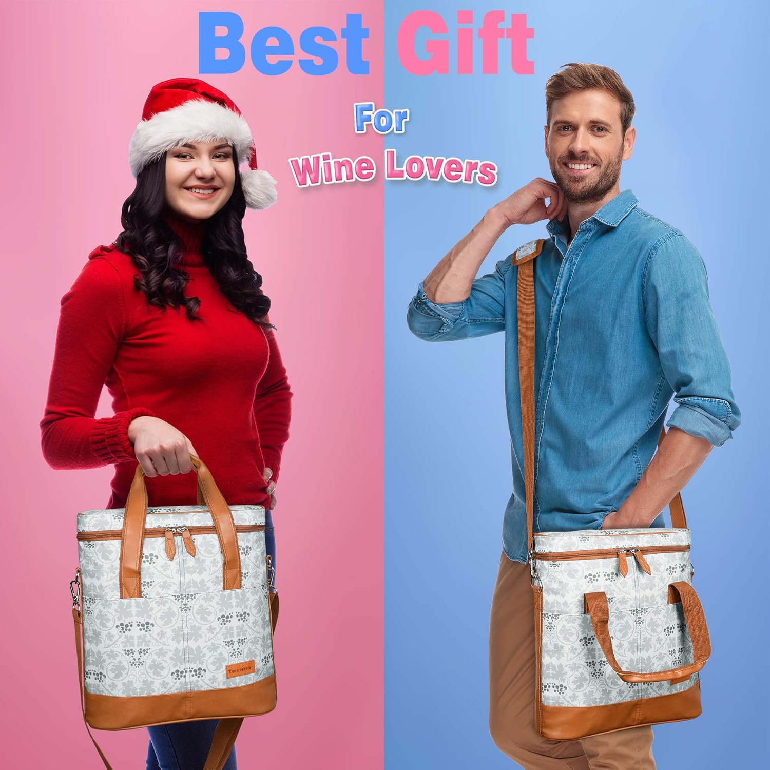 Tirrinia Insulated Wine Gift carrier - 3 Bottle Travel Padded Wine Carry Cooler Tote Bag with Handle and Adjustable Shoulder Strap, White Flower