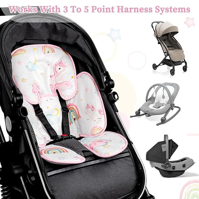 Summer Infant Car Seat Insert, 2 in 1 Baby Car Seat Head Body Support for Newborn Upgrade Mesh Baby Car Seat Insert Stroller Cushion for Boys Girls, Extra Soft and Breathable, Unicorn-BubblyBeeBaby