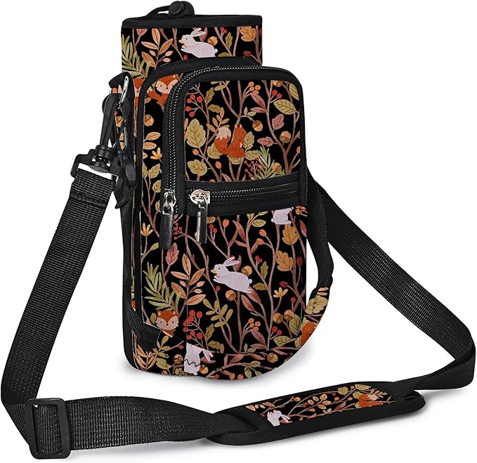 25/32/40/64oz Water Bottle Bag Holder Carrier-Insulated Crossbody Sling Case Sleeve with Strap & Pockets for Men Women Gym Cycling Travel Walking Hiking Camping-BubblyBeeBaby