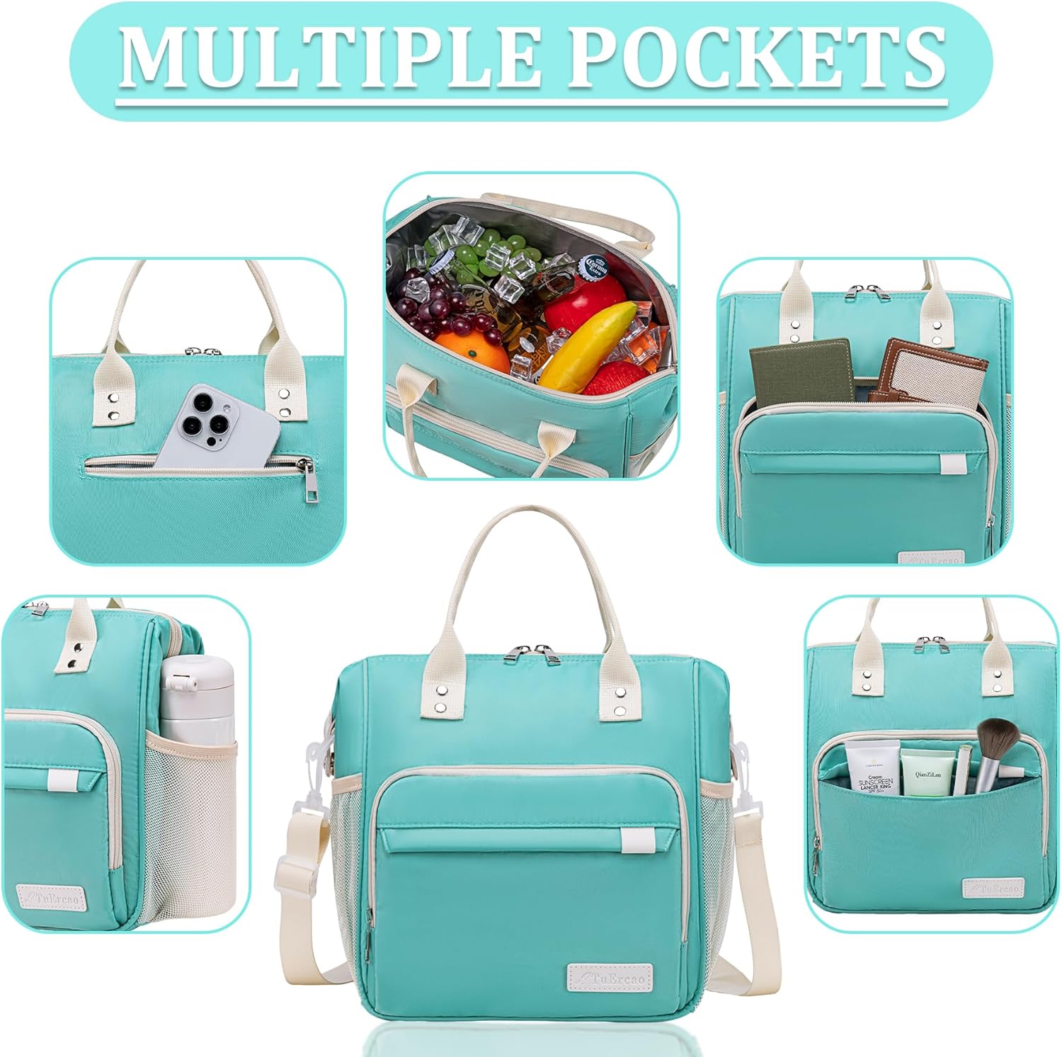 Preppy Lunch Box for Women Aesthetic Insulated Lunch Bag for Young Ladies Female, Teal