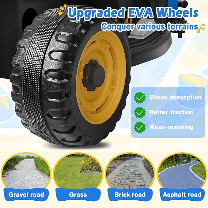 24V Ride On Tractor w/Tiltable & Detachable Trailer, 2x65W Motors, EVA Tires, Remote Control, Bluetooth, Shifter, Music, Electric Car for Kids Ages 2-5, Blue-BubblyBeeBaby