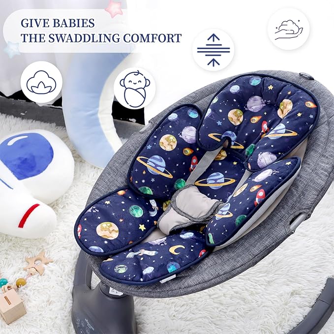 Pea Pod Baby Car Seat Head Support for Newborn, 2 in 1 Infant Car Seat Head Body Support for Boys Extra Soft Breathable Baby Car Seat Cushion Insert for Strollers, Swings, and Bouncers, Blue Space-BubblyBeeBaby