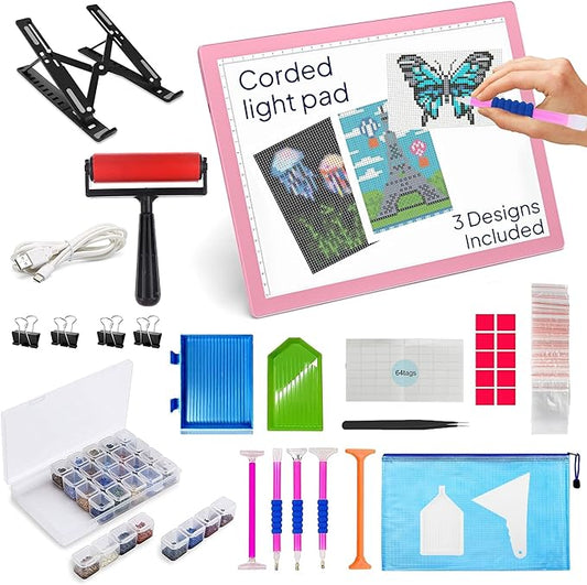 iVyne Corded A4 Light Pad for Diamond Painting & Art Projects – LED Light Board with Diamond Art Accessories – Ultra-Thin & Portable Diamond Dot Light Board, Perfect for Artists - Pink-BubblyBeeBaby