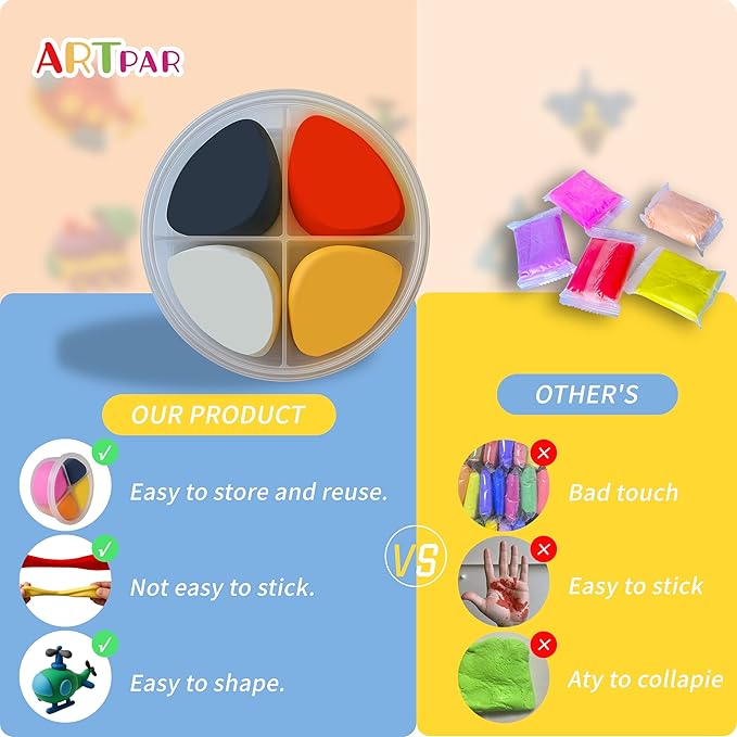 Kids Air Dry Clay Kit,12 Pack Traffic Modeling Magic Clay Sculpting Set | Ultra Light Non-Toxic DIY Art & Crafts School Classroon Projects,Home Party Favors Supplies for Boys Girls Adults-BubblyBeeBaby