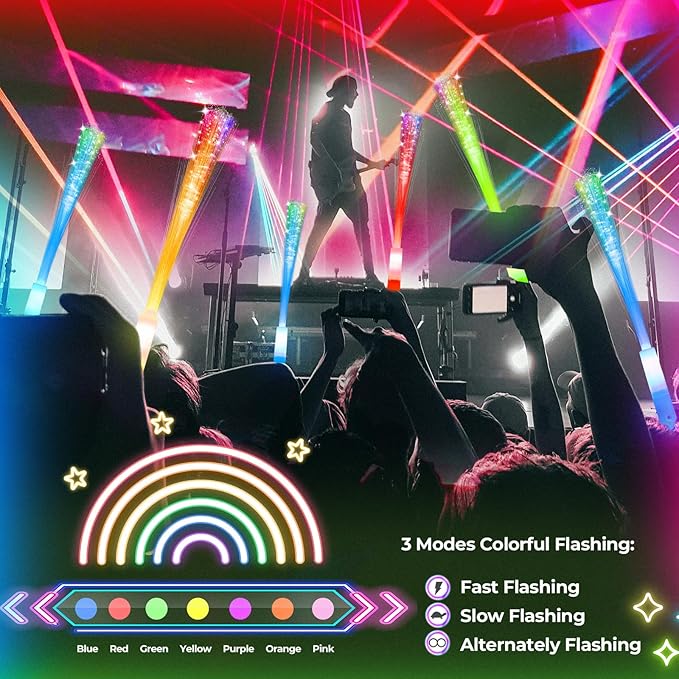 100 PCS Glow Fiber Wands Sticks,LED Light Wands,Glow in The Dark Party Supplies,Fiber Optic Wands,LED Flashing Sticks,Fiber Optic Light Wand Stick for Party,Wedding,New Year Party Favors-BubblyBeeBaby