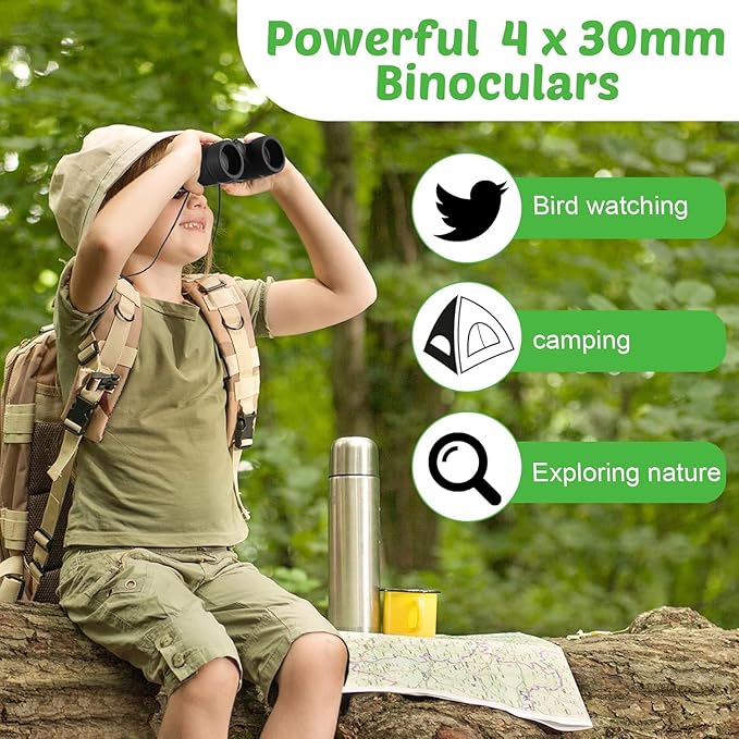 Hiboom 16 Set Kids Binoculars Bulk Shockproof Folding Children Mini Compact Binoculars Compass Magnifying Glass for 3-12 Years Boys Girls Kids Bird Watching Camping Outdoor Play-BubblyBeeBaby