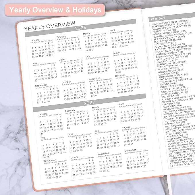 2026 Planner - JAN 2026 - DEC 2026, Planners 2026, Planner Weekly and Monthly, Leather Cover Calendar Planers with Thick Paper, Back Pocket with Notes Pages, Pink (8.5" x 11")-BubblyBeeBaby
