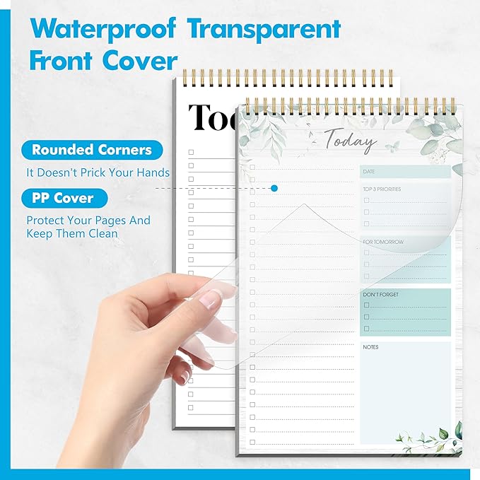 2 To Do List Notepads, Daily Planner Notebook with Tear-off Design, Undated Writing Organizer for Daily Tasks and Goal, Coiled Task Track Checklist Productivity Pad for Office, Classroom, Home, School-BubblyBeeBaby