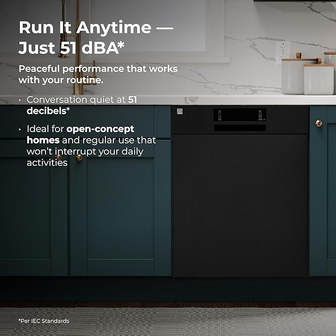 Kenmore 24" Built-in Stainless Steel Tub Dishwasher SmartWash, UltraWash, SmartDry Plus, MoreSpace Adjustable Rack and Leak Detect, Energy Star Certified, Black-BubblyBeeBaby