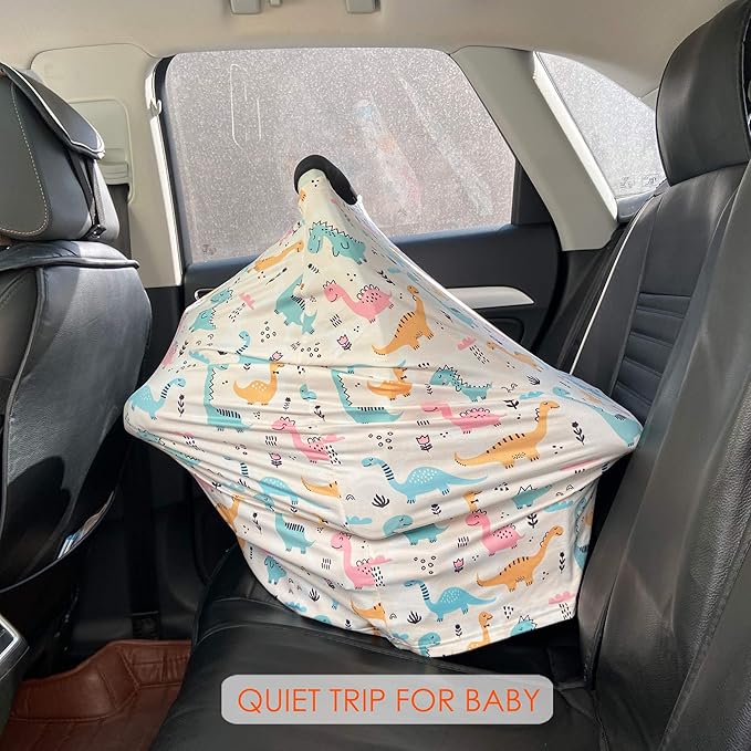 Multi-use Carseat Covers Breastfeeding Cover - Car Seat Covers for Babies, Stretchy Carseat Canopy Cover, Boys and Girls Shower Gifts (Colours Dinosaur)-BubblyBeeBaby