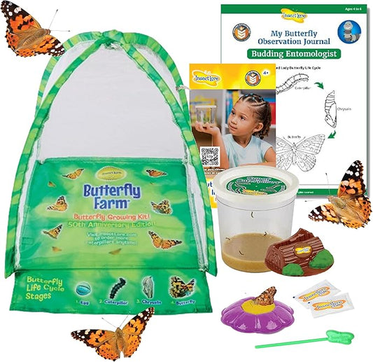 Insect Lore Butterfly Farm - Live Cup of 5 Caterpillars, Reusable Habitat, STEM Butterfly Activity Journal & Supplies - Grow, Observe and Release Painted Lady Butterflies-BubblyBeeBaby