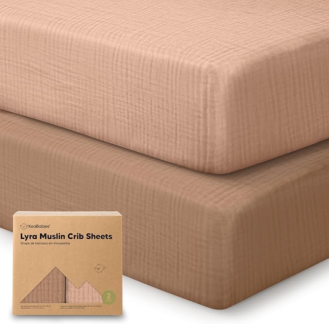 KeaBabies 2-Pack Muslin Crib Sheets for Boys, Girls - 100% Organic Cotton Fitted Baby Crib Mattress Sheet, Soft Breathable Standard Toddler Bed Cover Bedding Set, Neutral, Durable 52x28 (Russet)-BubblyBeeBaby