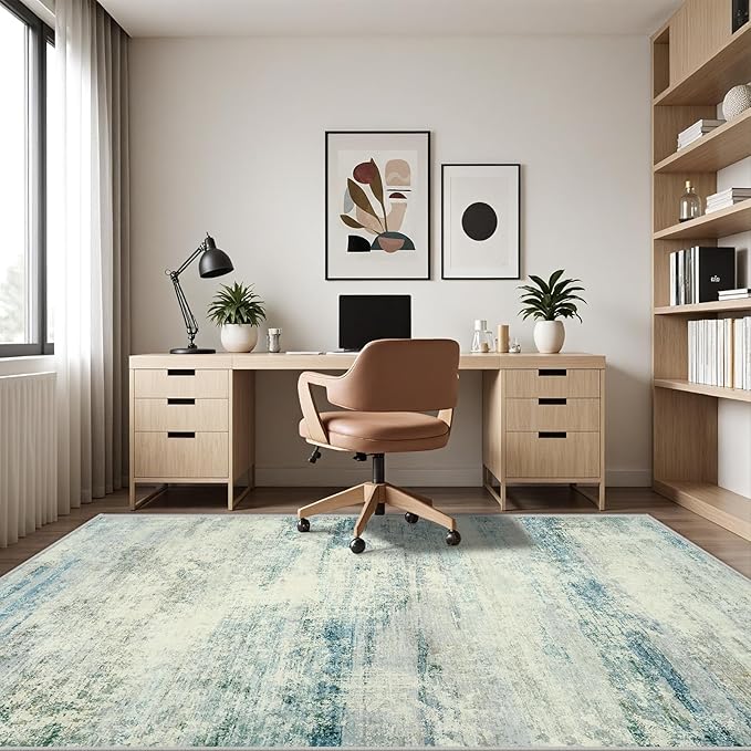 10x14 Area Rugs for Living Room: Soft Abstract Large Area Rug Non-Shedding Anti-Skid Stain Resistant Indoor Floor Modern Washable Rugs for Bedroom Dining Room Nursery Farmhouse Home Office-Blue/Gray-BubblyBeeBaby