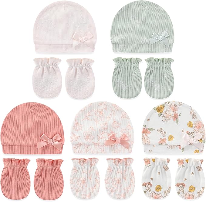 Cute Baby Girl Hats Mittens Set 10-Pack New Born Boy Caps Gloves Suit 0-6 Months Infant Accessories-BubblyBeeBaby
