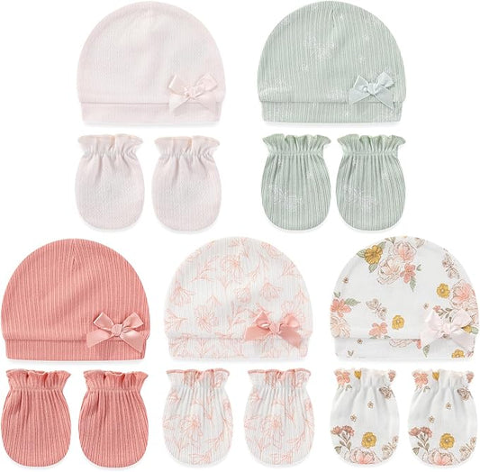 Cute Baby Girl Hats Mittens Set 10-Pack New Born Boy Caps Gloves Suit 0-6 Months Infant Accessories-BubblyBeeBaby
