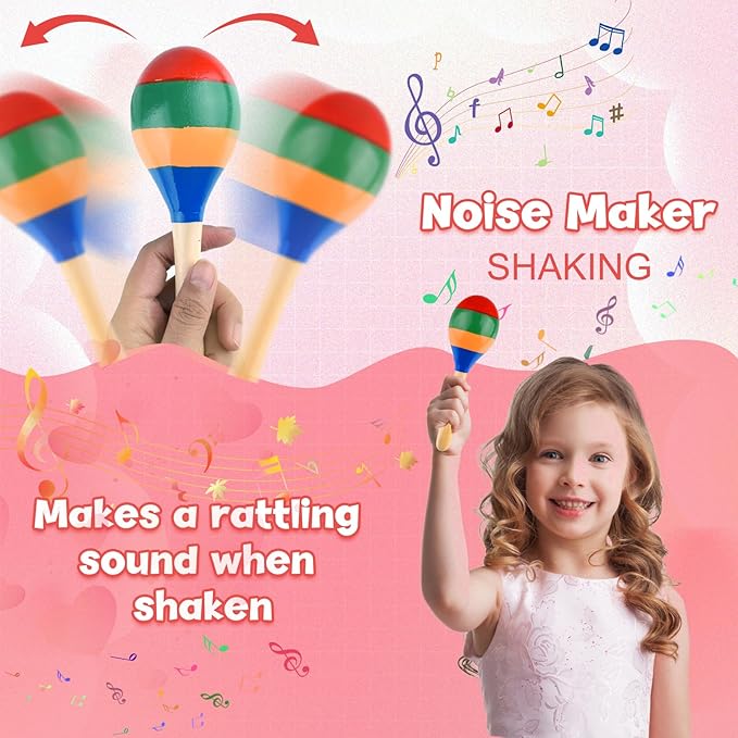 2 Pcs Maracas Hand Percussion Rattles, PLULON Colorful Wooden Maracas Rumba Shakers Rattle Latin Musical Instrument for Kids Adults Game Playing, Mexican Fiesta Cinco De Mayo Party Favors Supplies-BubblyBeeBaby