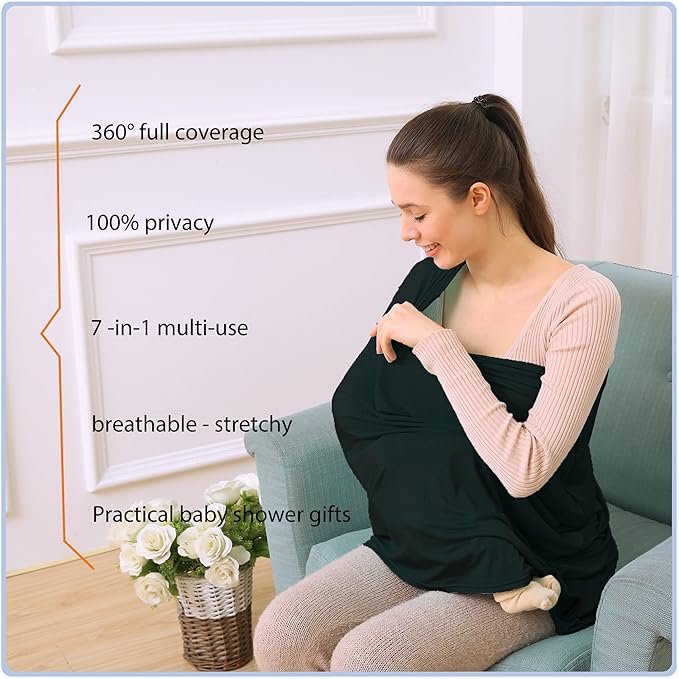 Car Seat Covers for Babies - Multi- use Nursing Carseat Canopy, Breastfeeding Covers, Baby Shower Gifts for Boys and Girls (Pure Black)-BubblyBeeBaby