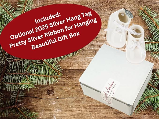 Ivory Baby Shoe Ornament Babys First Christmas Boy or Girl Ornament Cream Porcelain Baby Booties, Can Be Personalized, with Gift Box (2025)-BubblyBeeBaby