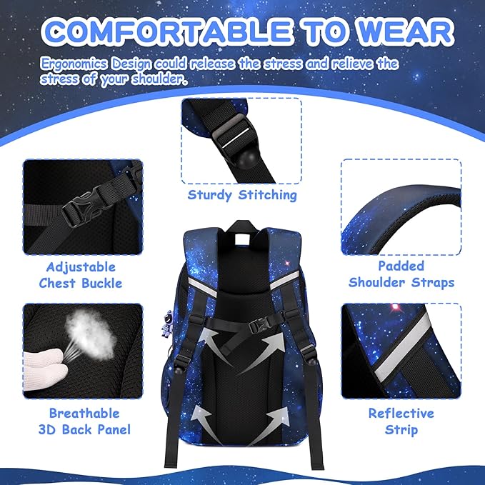 Kids Backpack for Girls Boys School Bags for Middle School Students Book Bag for Elementary Primary Kawaii Ita Backpack, Galaxy Astronaut-BubblyBeeBaby