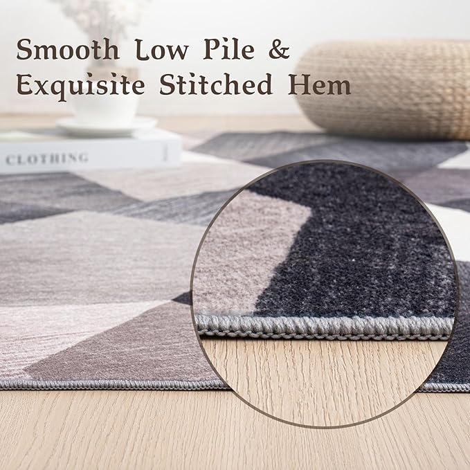 HOMFINE Washable Modern Area Rug - Geometry Style 5x7 Rugs for Living Room, Bedroom, Machine Washable Rug Soft Non Slip Non Shedding Area Rug - Green, 5'x7'-BubblyBeeBaby