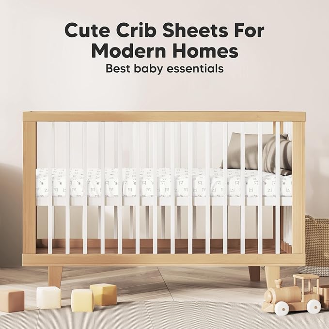 KeaBabies 2-Pack Organic Crib Sheets for Boys, Girls - 52x28 Fitted Crib Mattress Sheet Neutral, Breathable Jersey Cotton Cover for Baby Bed, Toddler Mattress, Soft & Cute Prints (Bumble Bear)-BubblyBeeBaby
