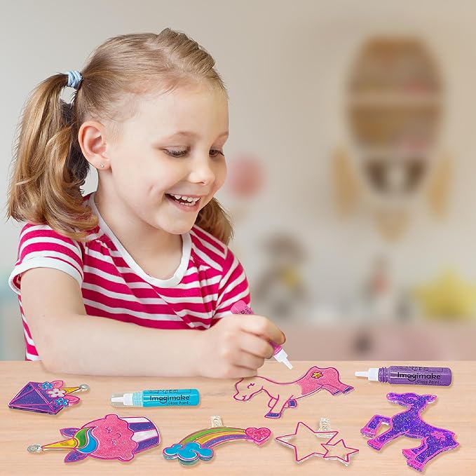 Imagimake Window Art Unicorn | Stained Glass Kit | Unicorn Girls Toys Age 6-8 | 6 Year Old Girl Birthday Gift | Art and Crafts for Girls 8-12 | DIY Suncatcher Kit for 5,6,7,8,9,10,11,12 Year Old Kids-BubblyBeeBaby