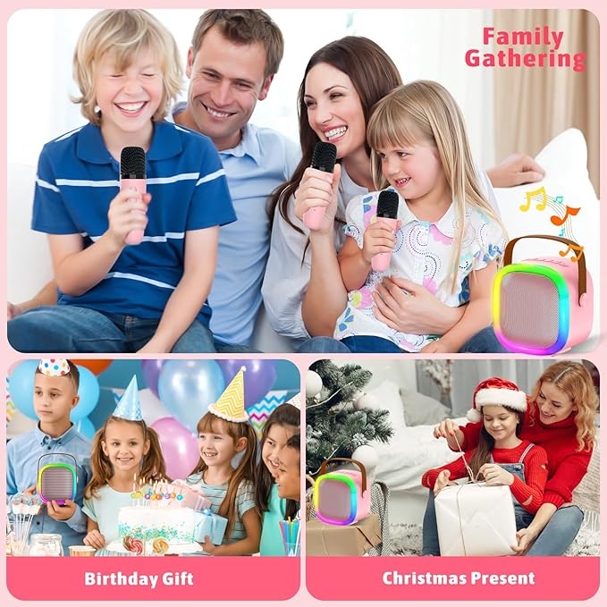 Karaoke Machine for Kids Adults, Portable Bluetooth Speaker with Wireless Microphone and LED Lights, Kids Toys Birthday Gifts for Girls and Boys Ages 4, 5, 6, 7, 8,9,10,11,12+ Years, Home Party-BubblyBeeBaby