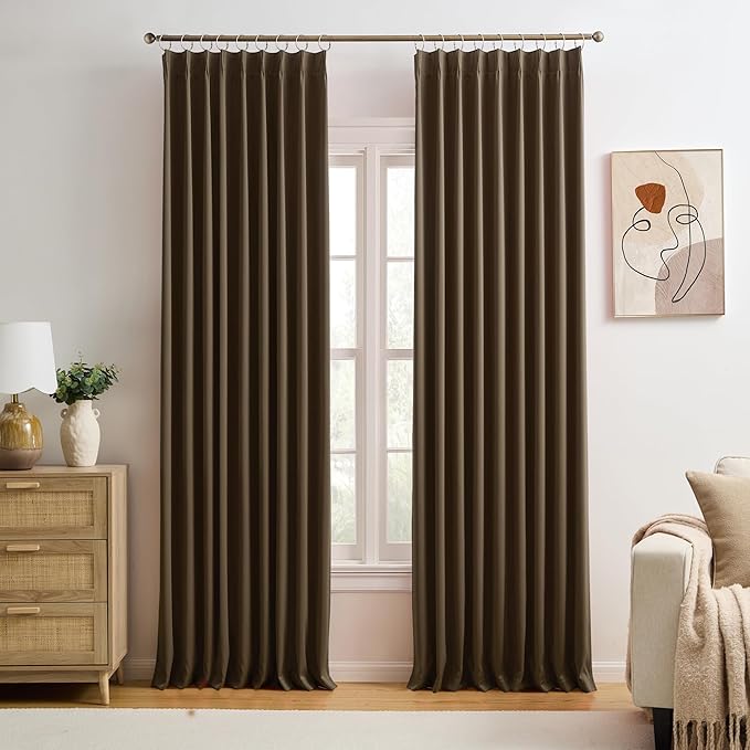 KEQIAOSUOCAI Black Pinch Pleated 60 Inch Wide Curtains 60 x 90, Thermal Insulated Noise Cancelling Living Room Office Drapes 90 Inches Long, Patio Sliding Glass Door Window Curtain 2 Panels-BubblyBeeBaby