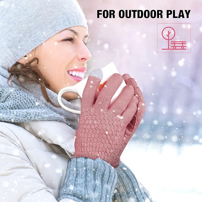 Geyoga 2 Pairs Women's Winter Touch Screen Gloves Soft Warm Fleece Lined Knit Elastic Cuff Winter Texting Gloves-BubblyBeeBaby