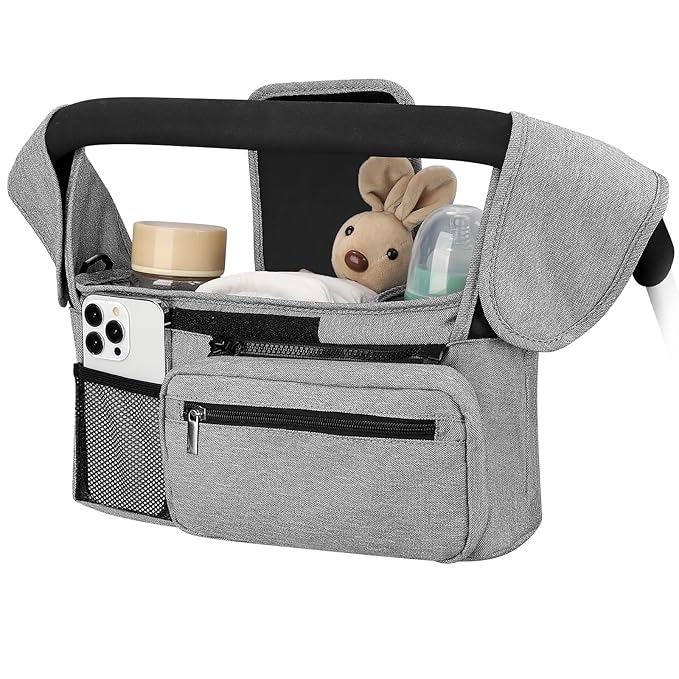 Accmor Universal Stroller Organizer with Insulated Cup Holder Detachable Phone Bag and Shoulder Strap,Stroller Bag Caddy Organizer Fits for Uppababy, Baby Jogger, Britax Strollers-BubblyBeeBaby