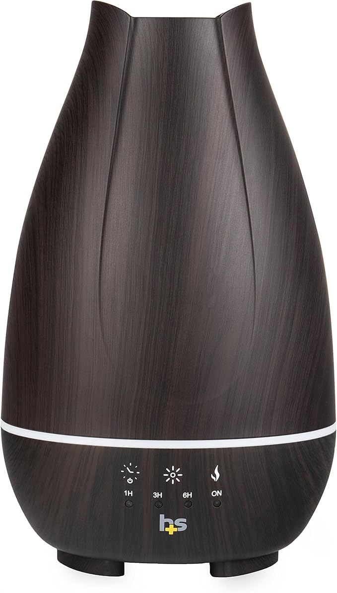 HealthSmart Essential Oil Diffuser, Cool Mist Humidifier and Aromatherapy Diffuser with 500ML Tank Ideal for Large Rooms, Adjustable Timer, Mist Mode and 7 LED Light Colors, Brown-BubblyBeeBaby