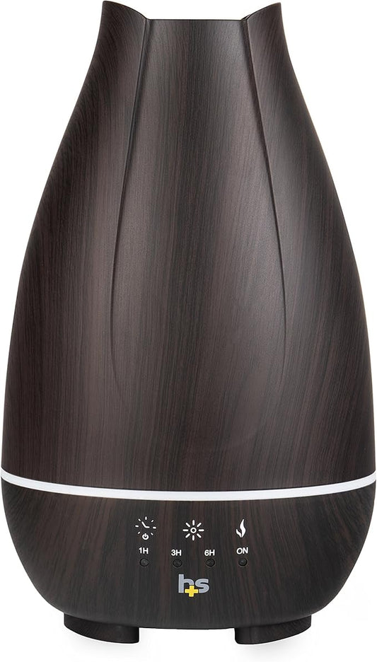 HealthSmart Essential Oil Diffuser, Cool Mist Humidifier and Aromatherapy Diffuser with 500ML Tank Ideal for Large Rooms, Adjustable Timer, Mist Mode and 7 LED Light Colors, Brown-BubblyBeeBaby