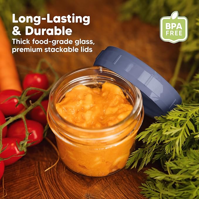 KeaBabies 12pk 4oz Glass Baby Food Containers with Lids - Leak-Proof, Microwavable Small Glass Jars, Baby Purees & Toddler Snack Storage Containers, BPA-Free, Dishwasher & Freezer Safe (Sunset)-BubblyBeeBaby