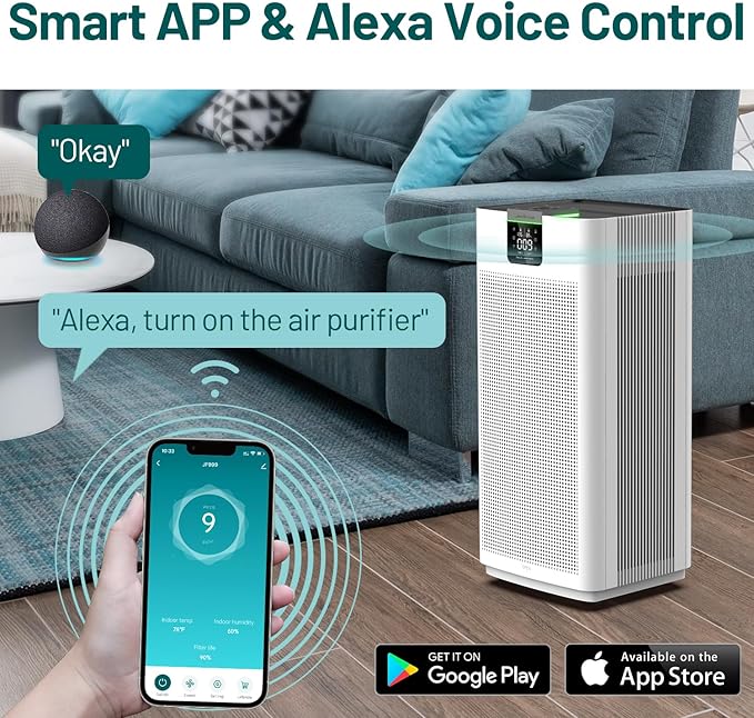 Jafända Air Purifiers for Home Office 4575 ft², APP & Alexa, Ture HEPA 13 Activated Carbon Air Filter, Air Cleaner for Large Room Remove 99.97% Dust Pollen Smoke Pet Dander Allergies Mold Odors VOCs-BubblyBeeBaby